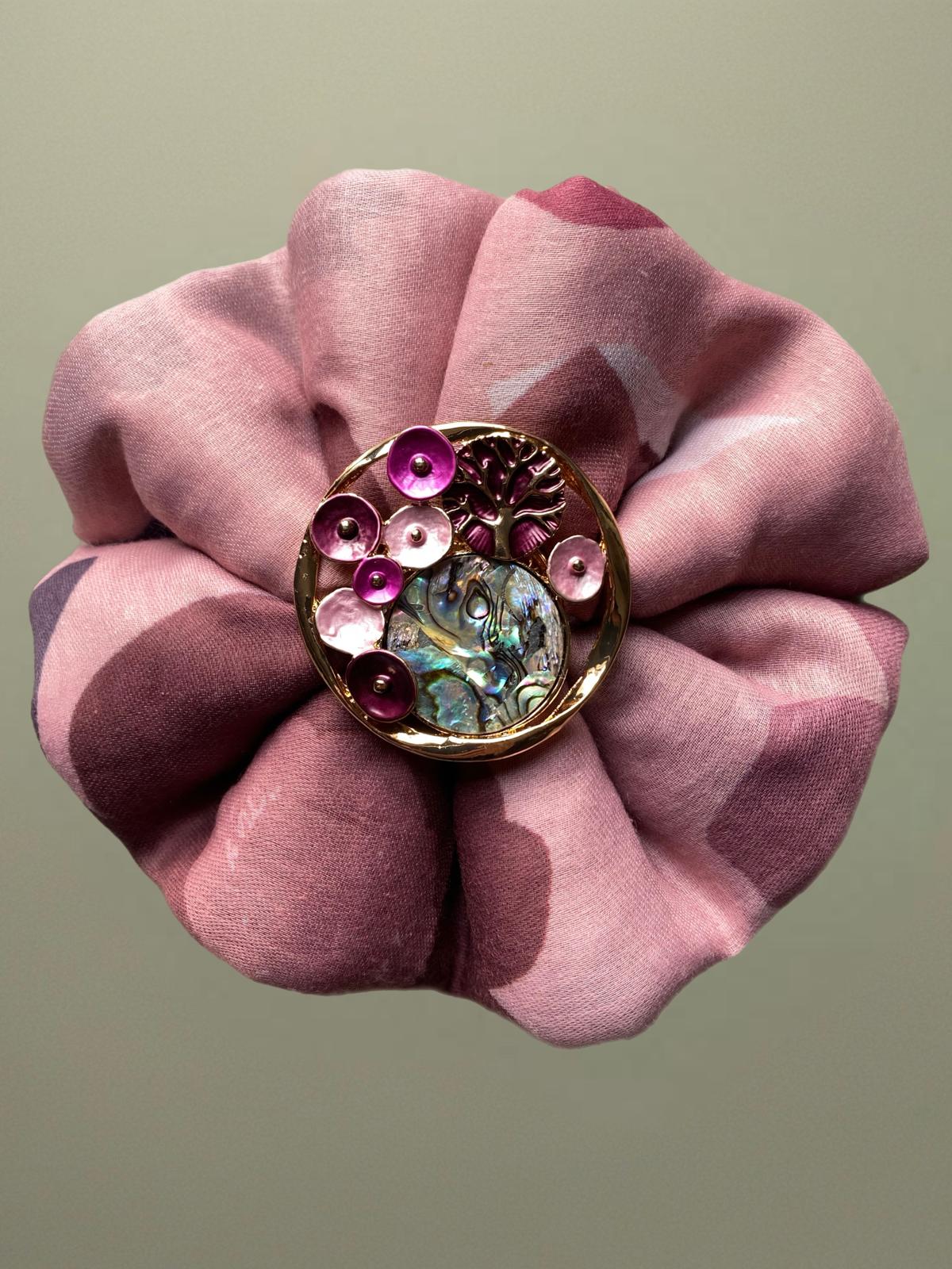 SCIARPA FLOREALE ROSA - SPILLA A CALAMITA